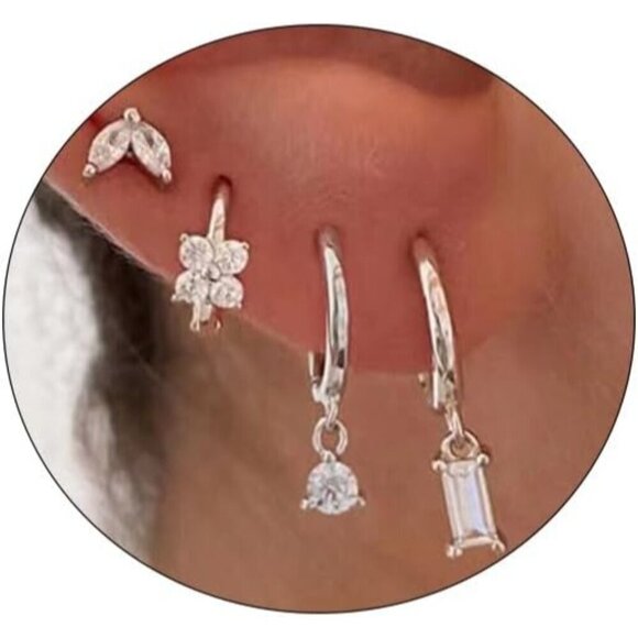 ❤️Women Sliver Plated Earring Hoop Earring Set  Piercing Hoop Earrings Jewelry - Picture 1 of 7